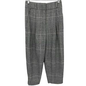 J Crew High Rise Tapered Pleated Plaid Wool Blend Pants Size 00 Houndstooth